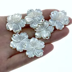 6pc Hawaiian Flower Mother Of Pearl Beads 25mm Hand Carved DIY Bridal Jewelry Earring Making Charms Hand Made Tropical Pendants WM-0138