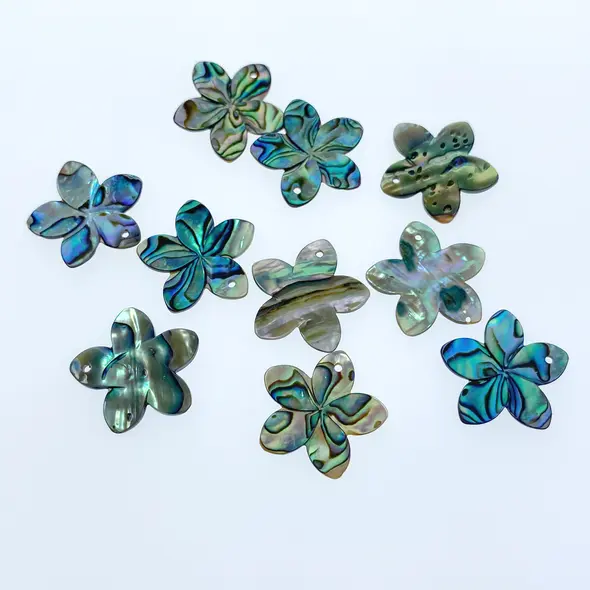 2pc Plumeria Flower Beads Natural Abalone Shell 20mm Hand Carved AB-0012